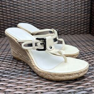 Burberry Cream and Tan Espadrille Wedge Sandals - 9